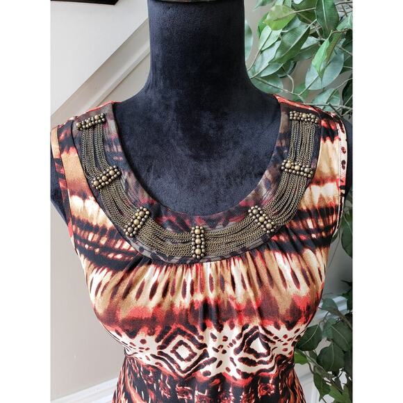 New Directions Top Blouse Women's PS Multi Geo Print Pearl & Jeweled Round Neck - Picture 8 of 11